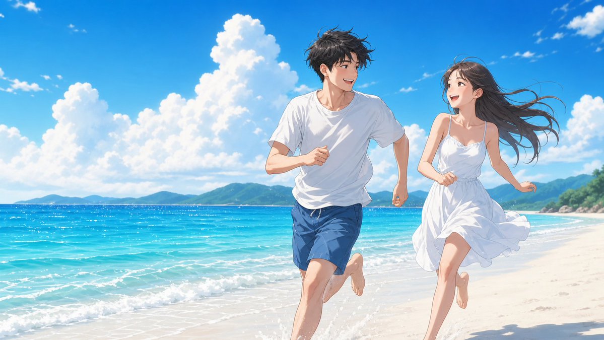 阳光海边情侣肖像预览图