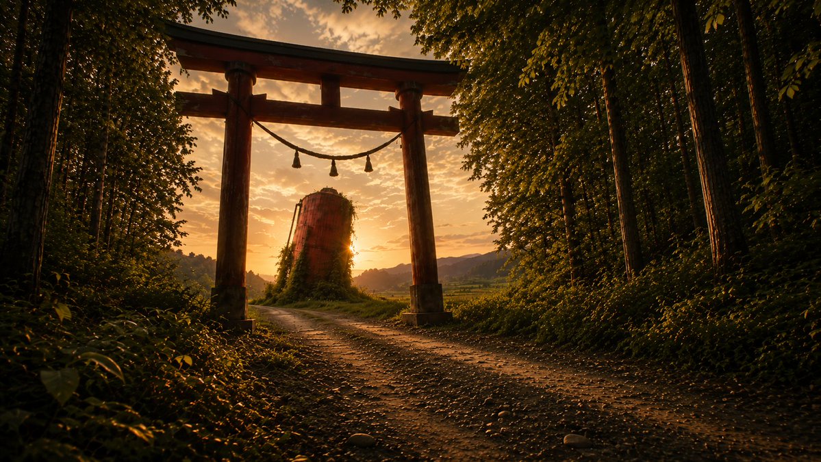 日落鸟居森林小径预览图像