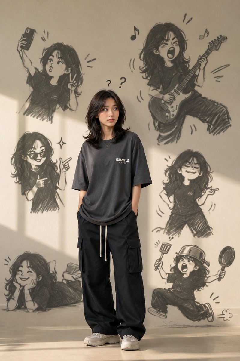 带有涂鸦阴影的潮流服装预览图片