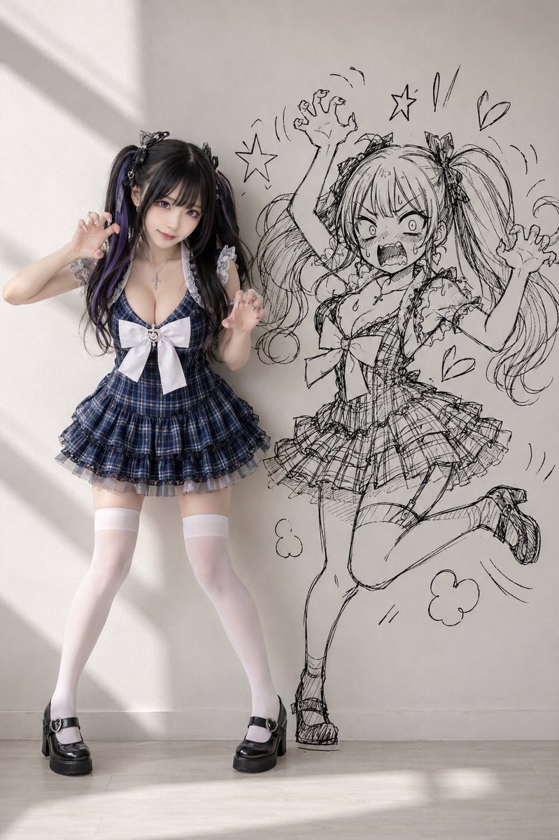 Cosplay 女孩与漫画涂鸦阴影预览图