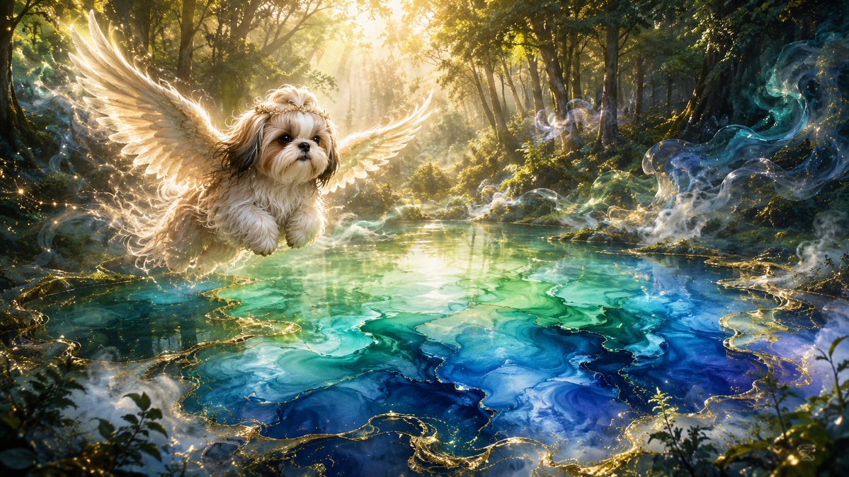 天使西施犬在墨池之上预览图像