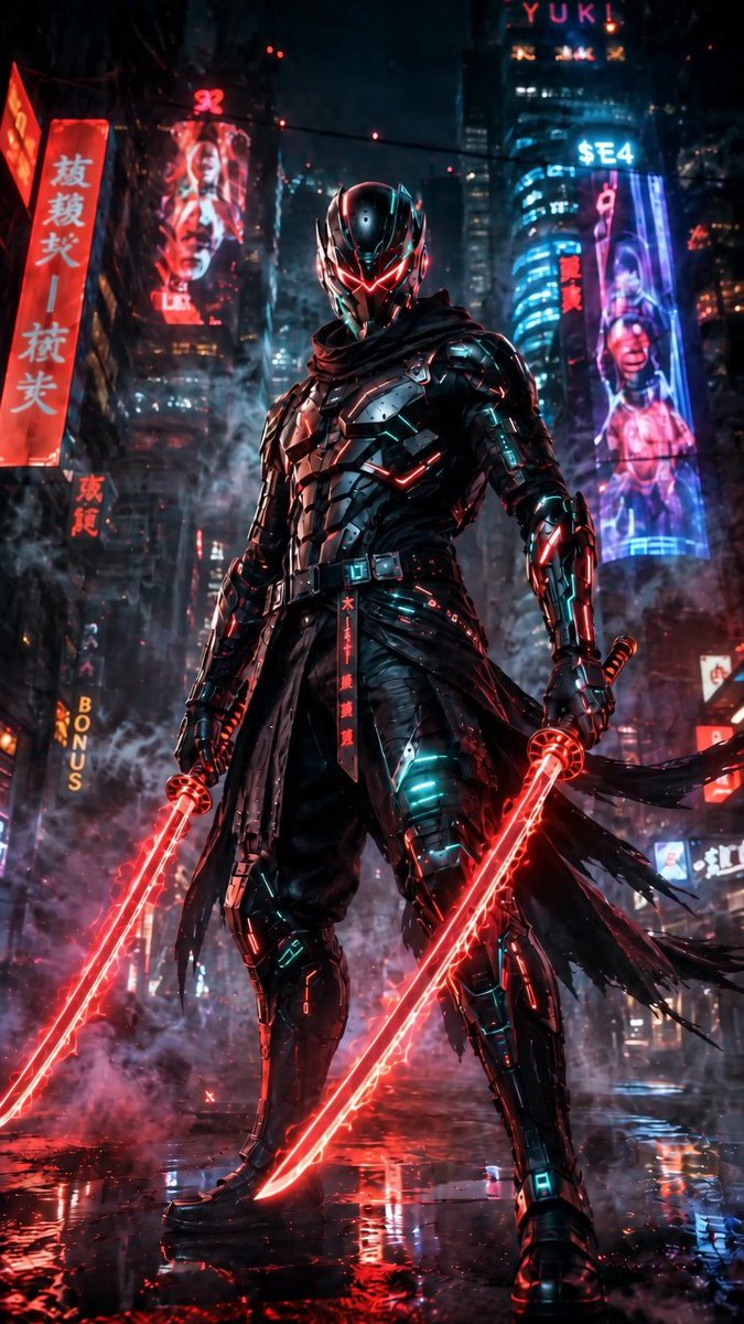 赛博朋克双武士刀忍者预览图