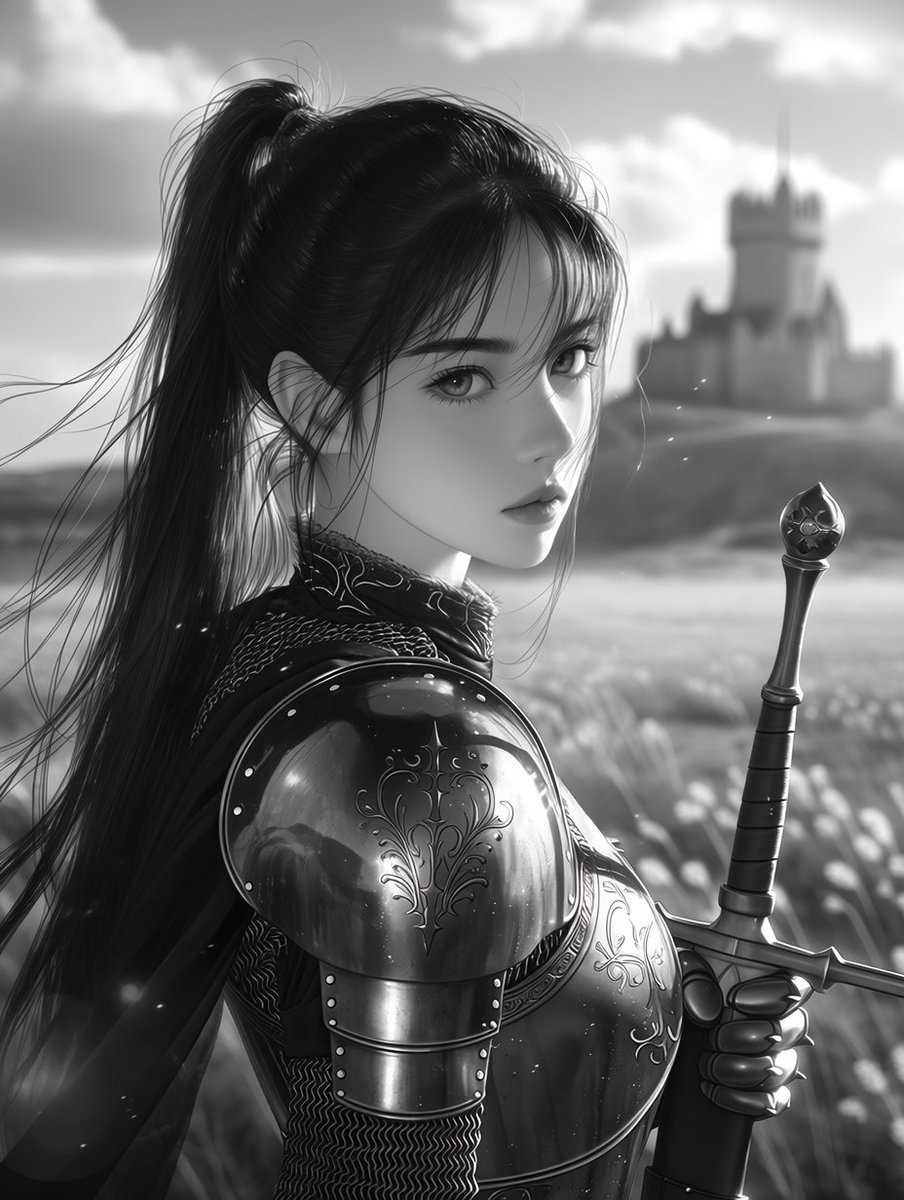 单色女性骑士肖像预览图