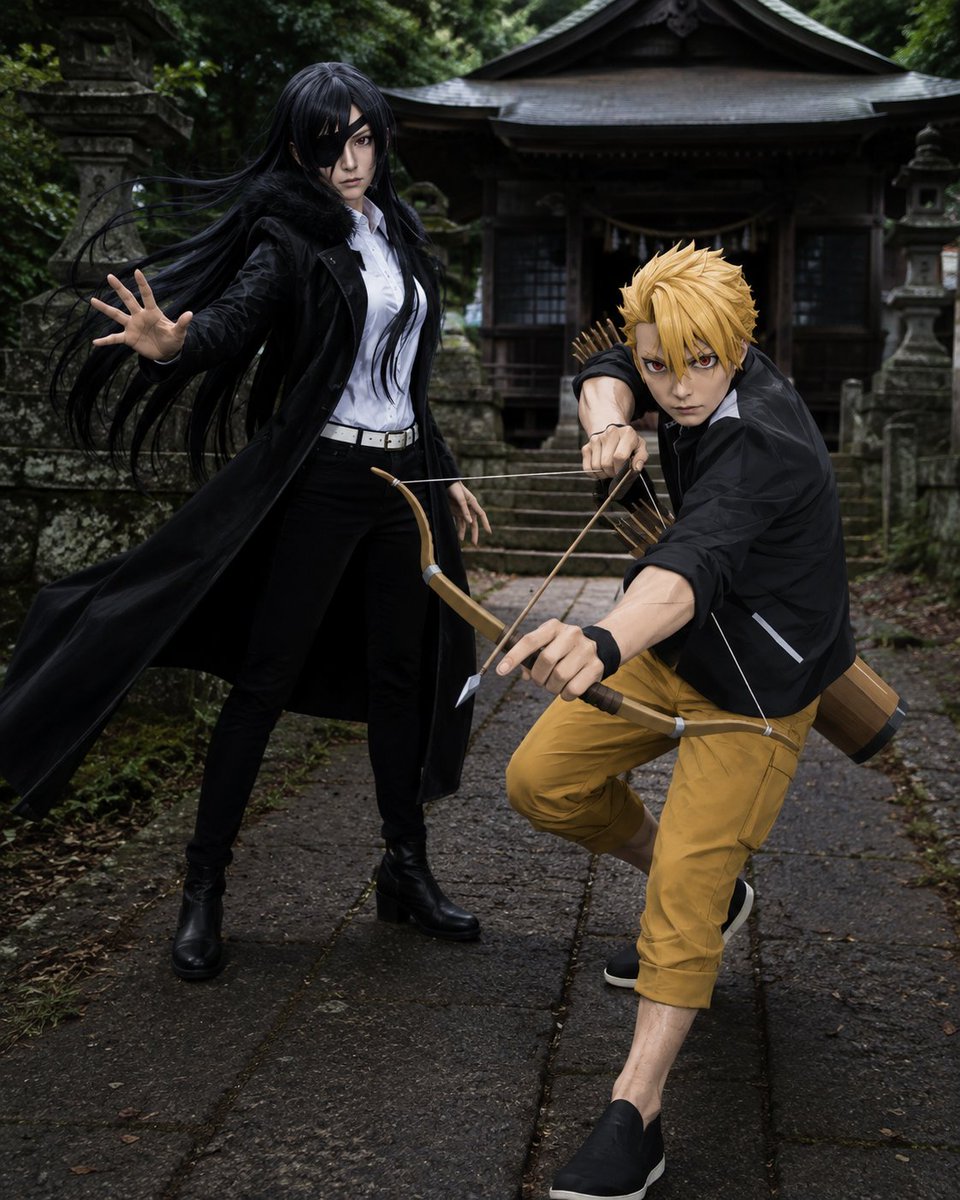 Anime Cosplay Duo at Forest Shrine preview image