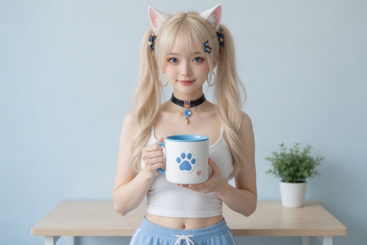 EDIT-01 Change the cup to green
⑤ Edit: Local color change
Base image: 2.5D light realism Miao Miao Sauce + Cat Paw Cup (3:2)
Examination preview image