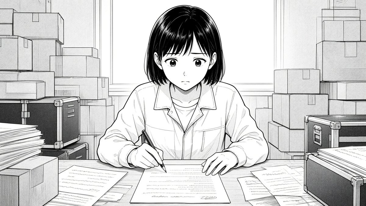 Manga Woman Writing in Storage Office preview image