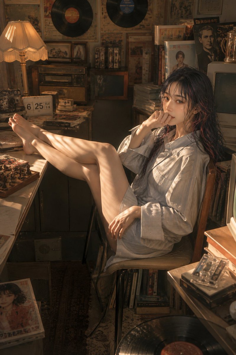 Retro Sunlit Record Room Portrait preview image