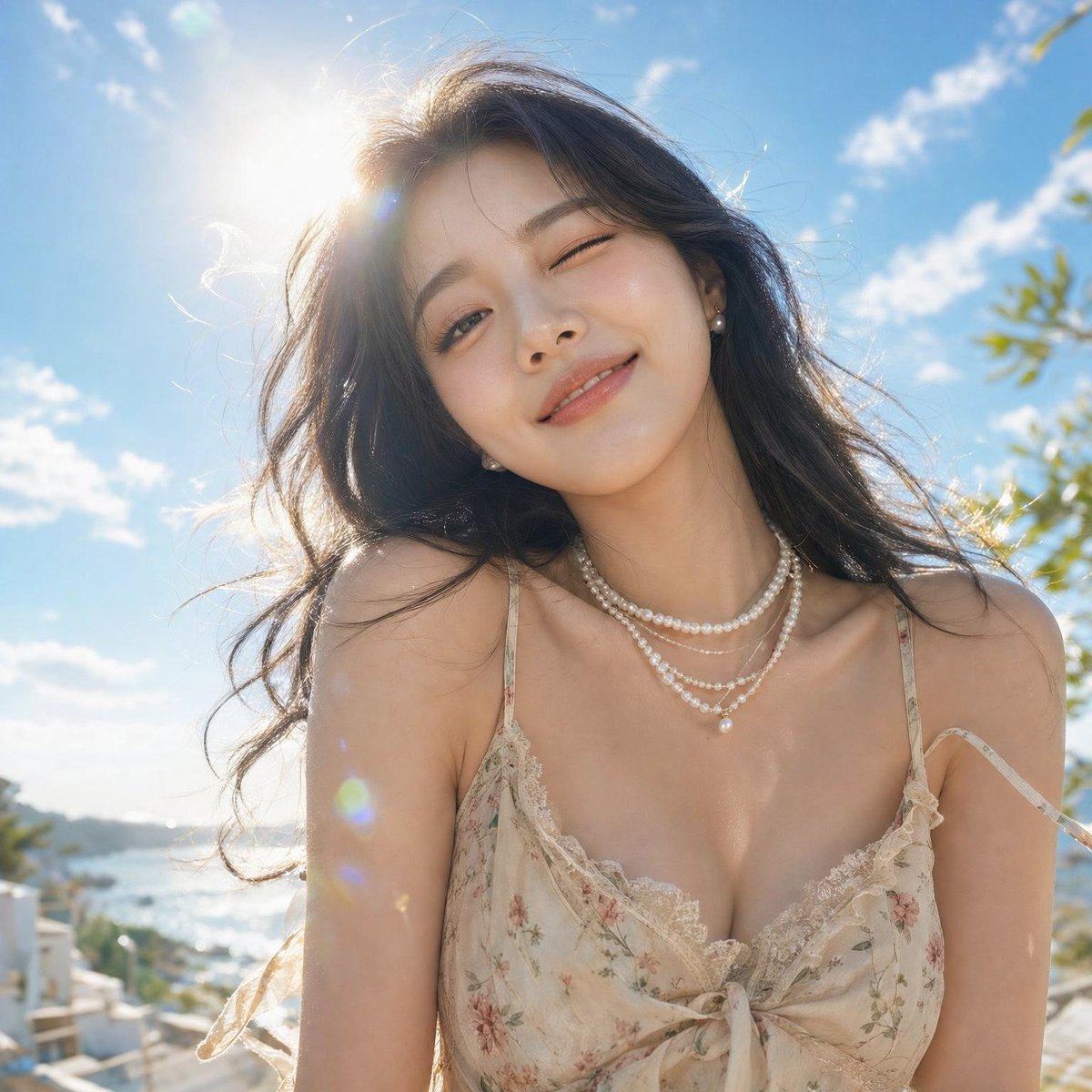 Sunlit Seaside Winking Portrait preview image