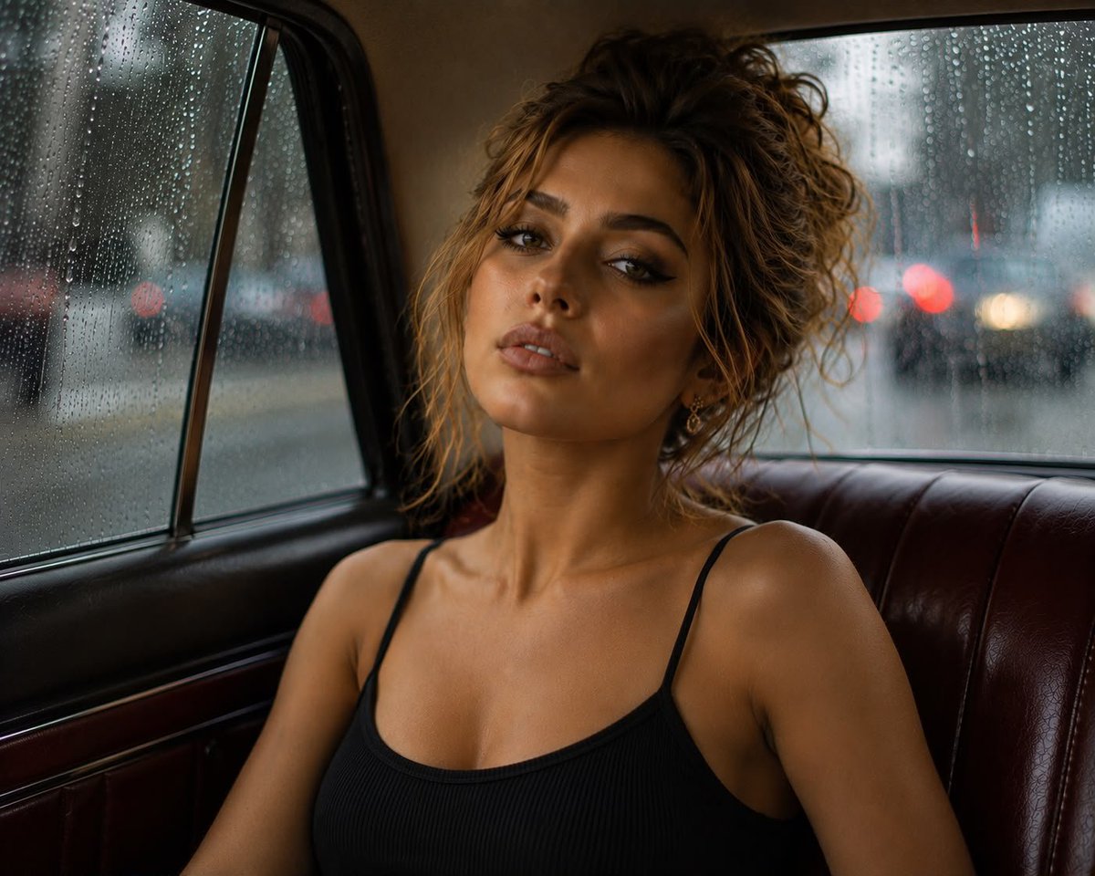 Photorealistic Close-up Portrait in Vintage Car preview image