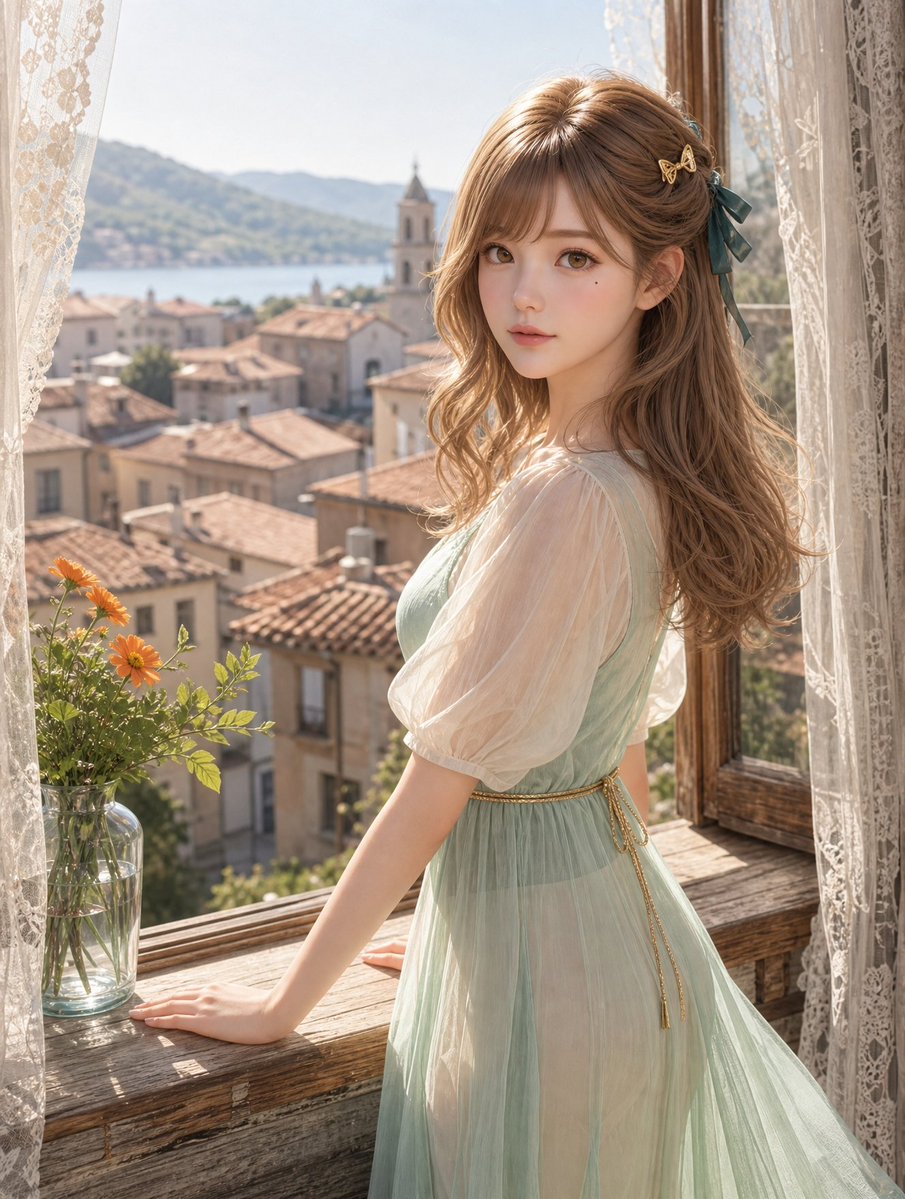 Anime Girl at Mediterranean Window preview image