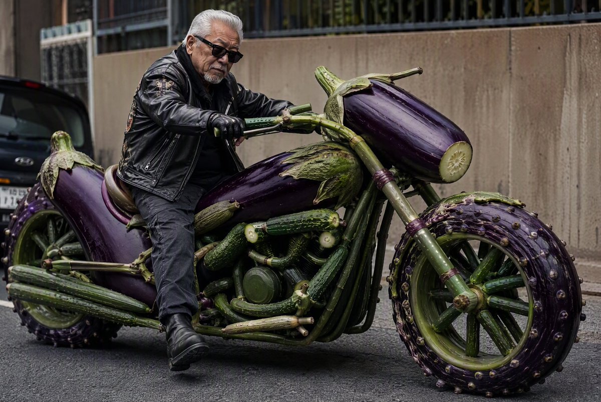 Elderly Biker on Eggplant Motorcycle preview image