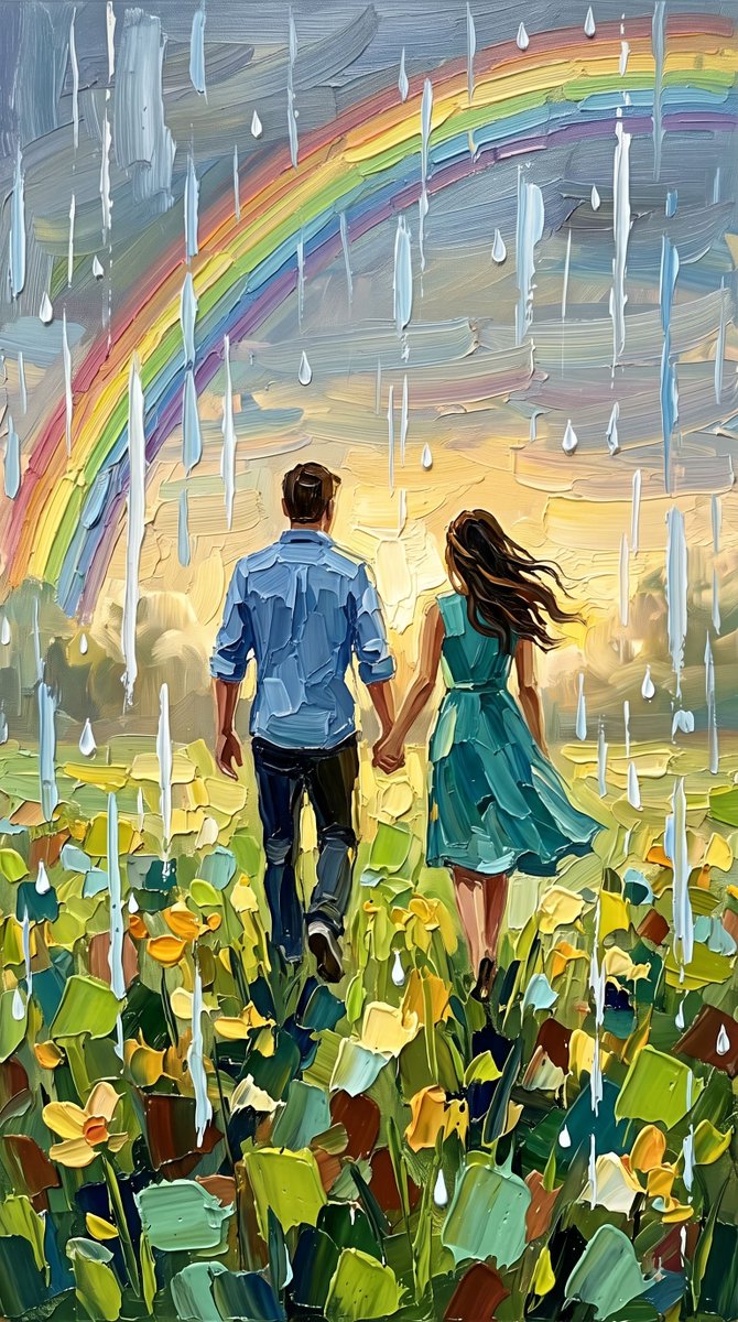 Couple in Rainy Rainbow Meadow preview image