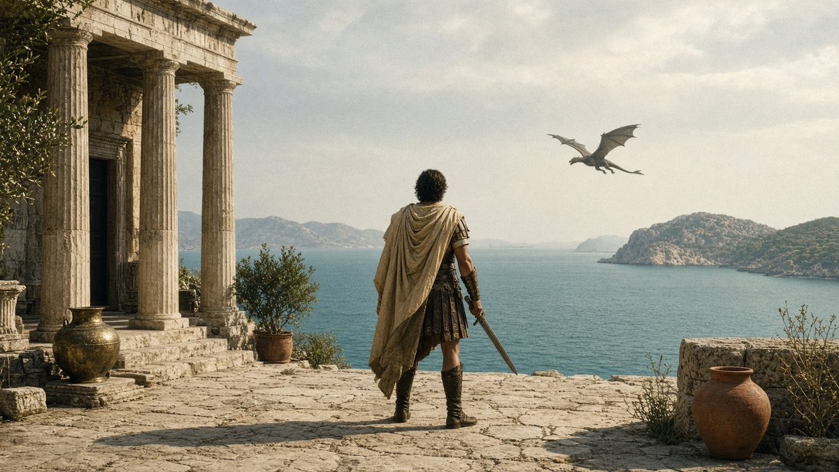 Greek Warrior Watching Dragon preview image