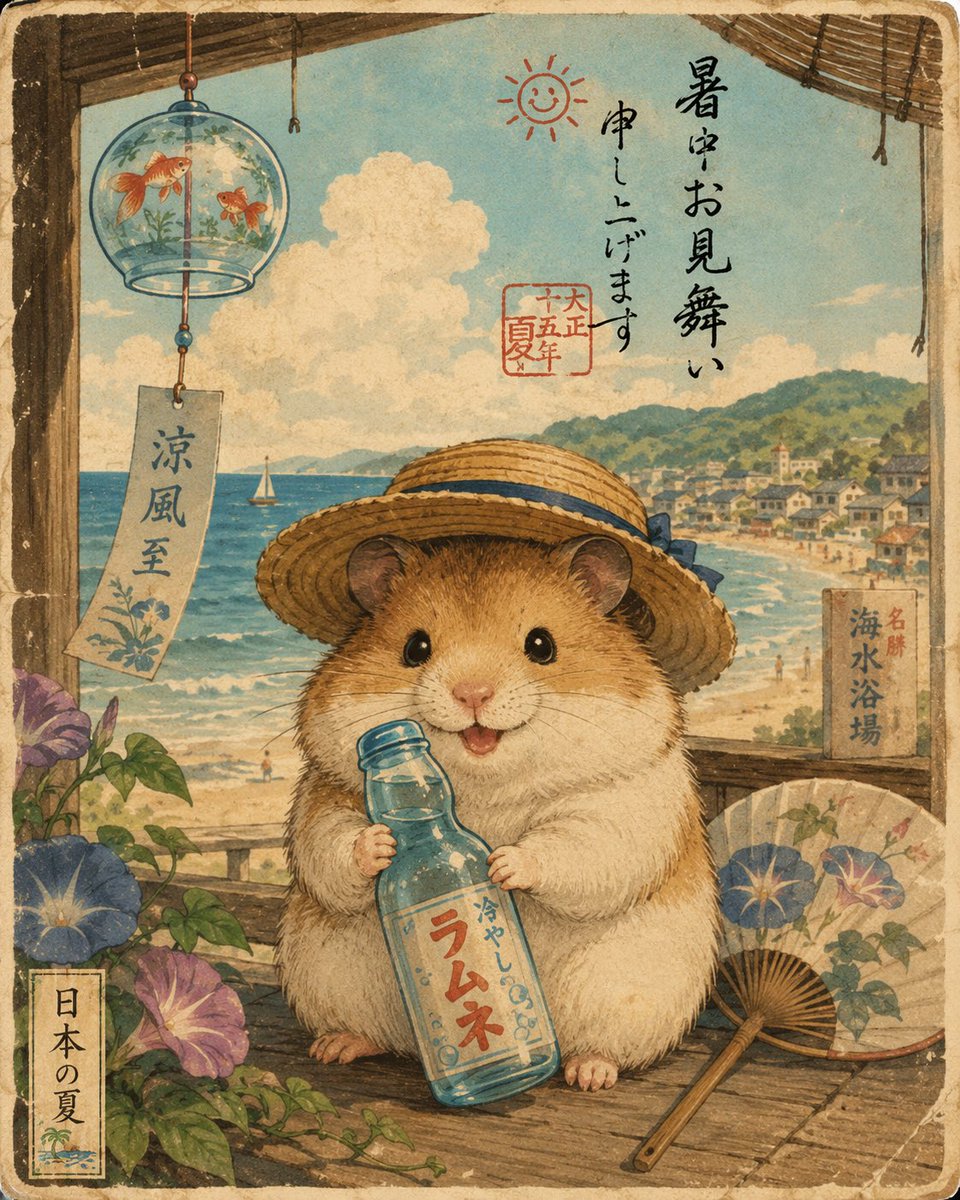 Ukiyo-e Hamster Summer Postcard preview image