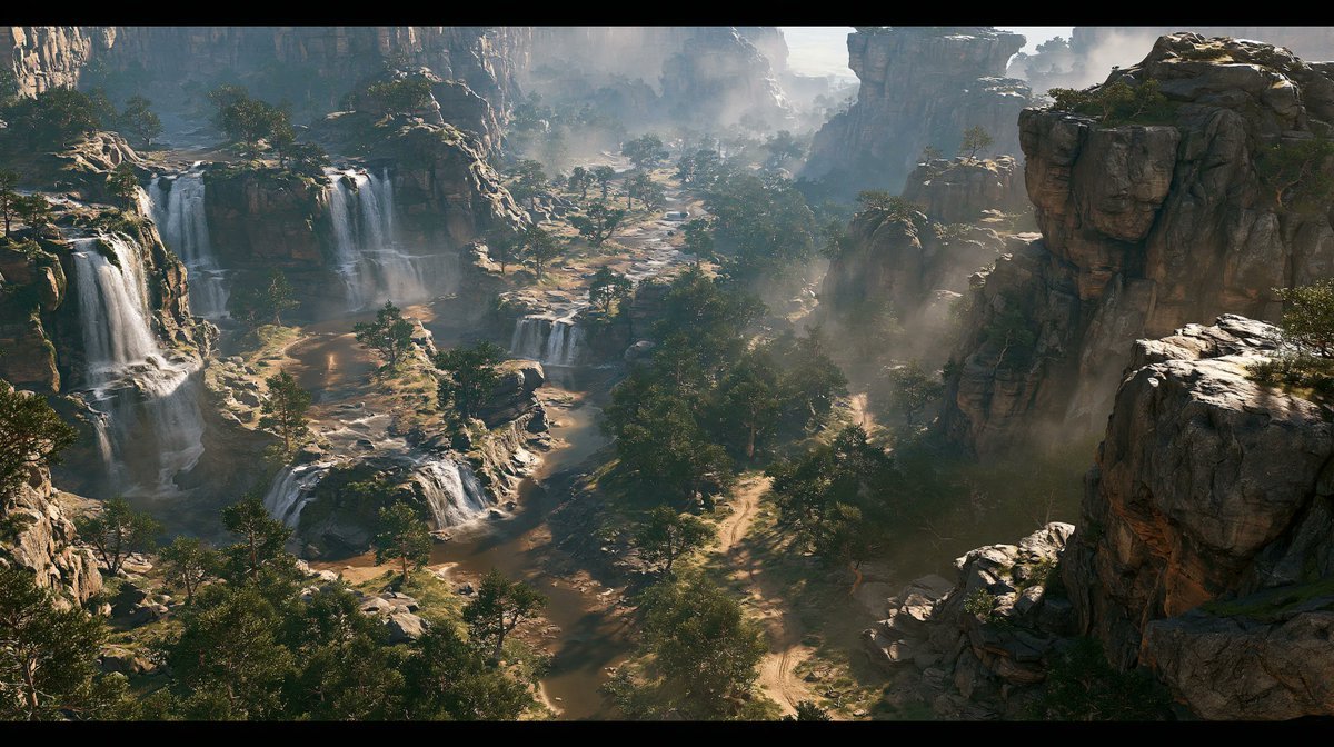 Cinematic Rocky Waterfall Valley preview image