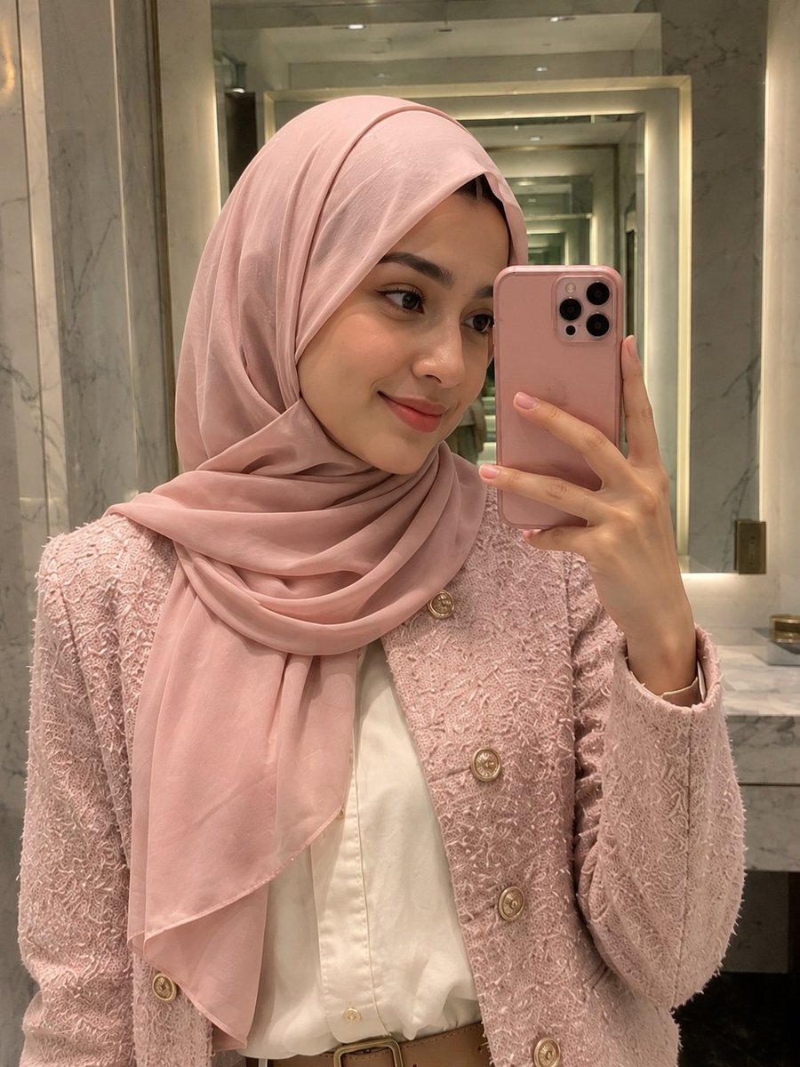 Pink Hijab Mirror Selfie Portrait preview image