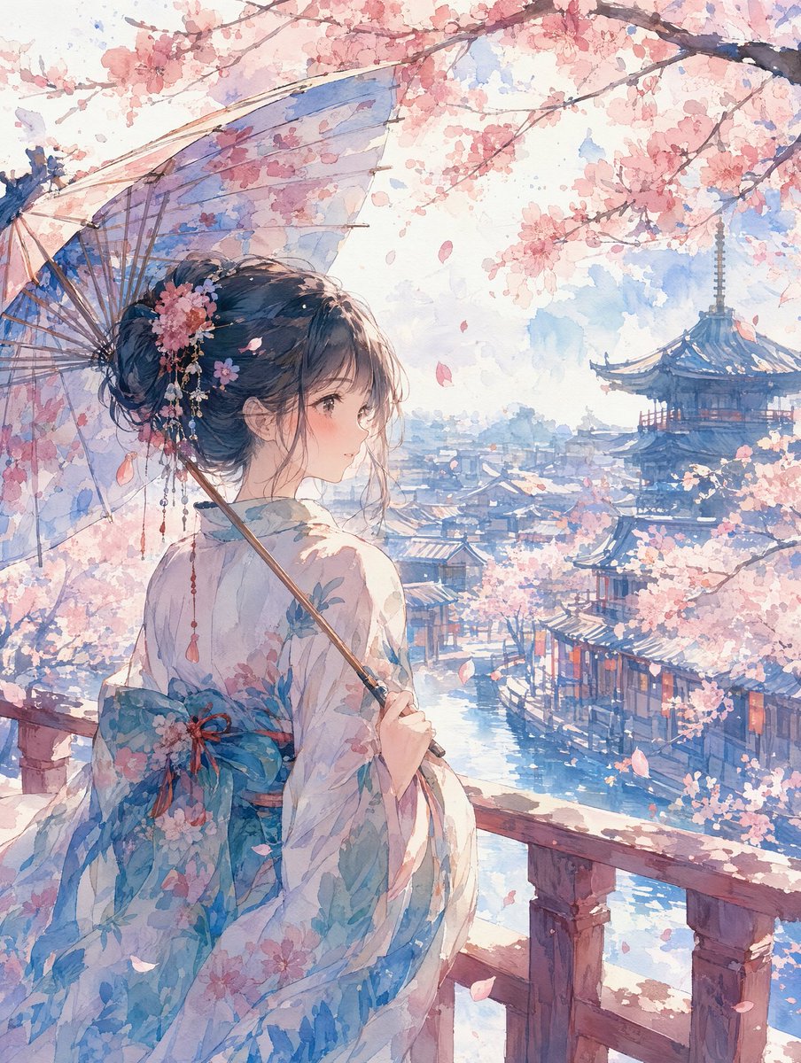 Watercolor Cherry Blossom Anime Scene preview image