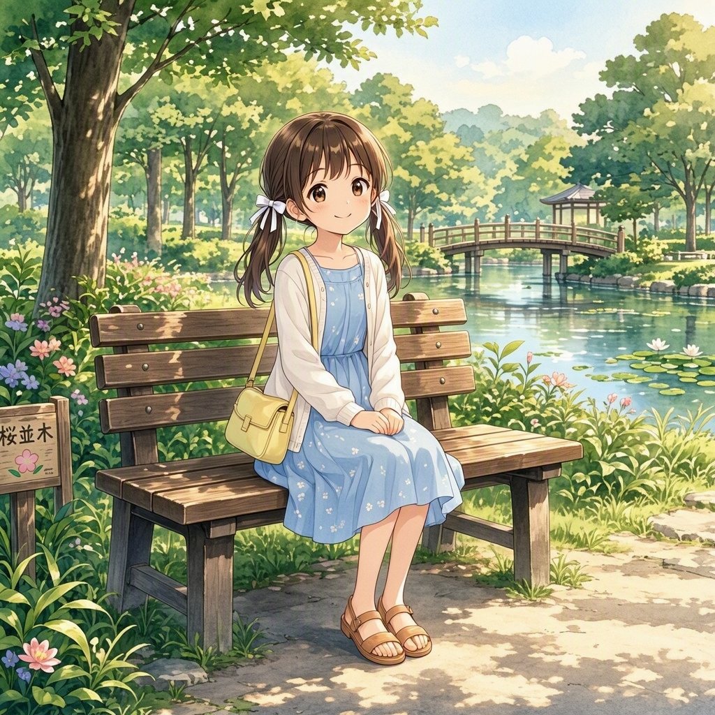 Anime Girl on Garden Bench preview image