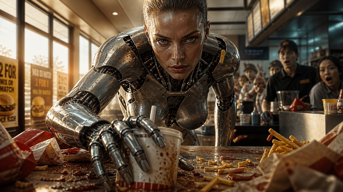 Robot Woman Fast Food Counter Chaos preview image