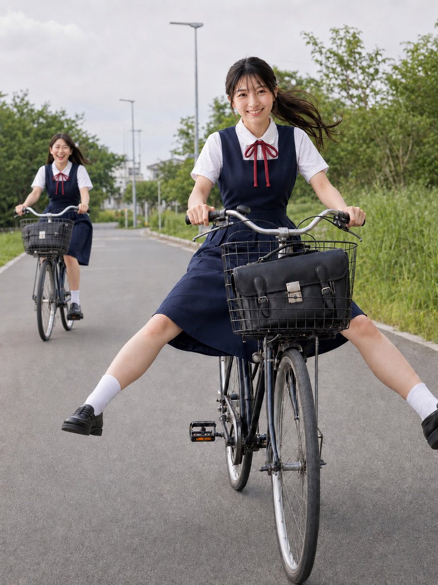 Schoolgirls Riding Bicycles preview image
