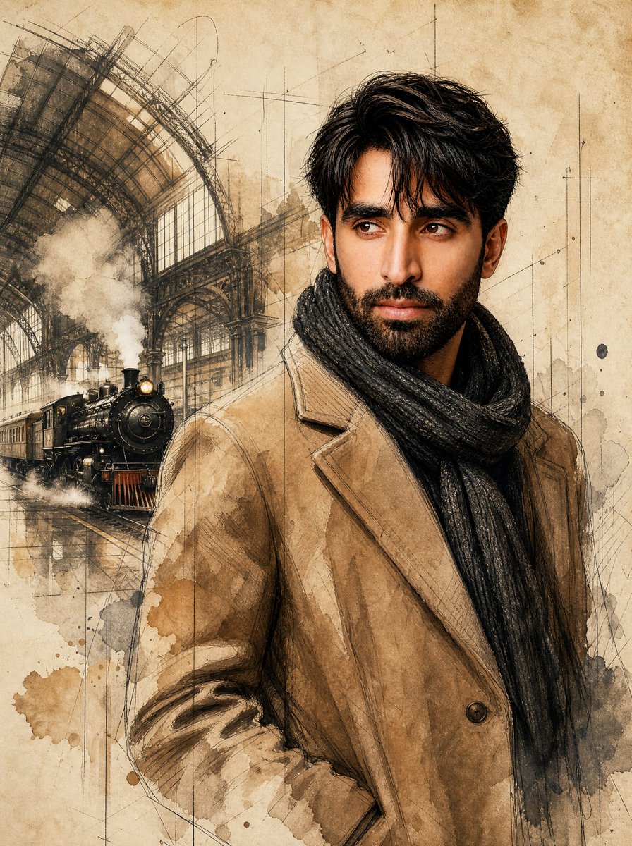Historic Train Station Fashion Illustration preview image