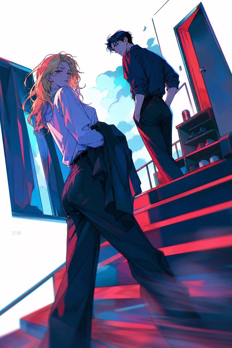 Dramatic Anime Rooftop Stair Scene preview image