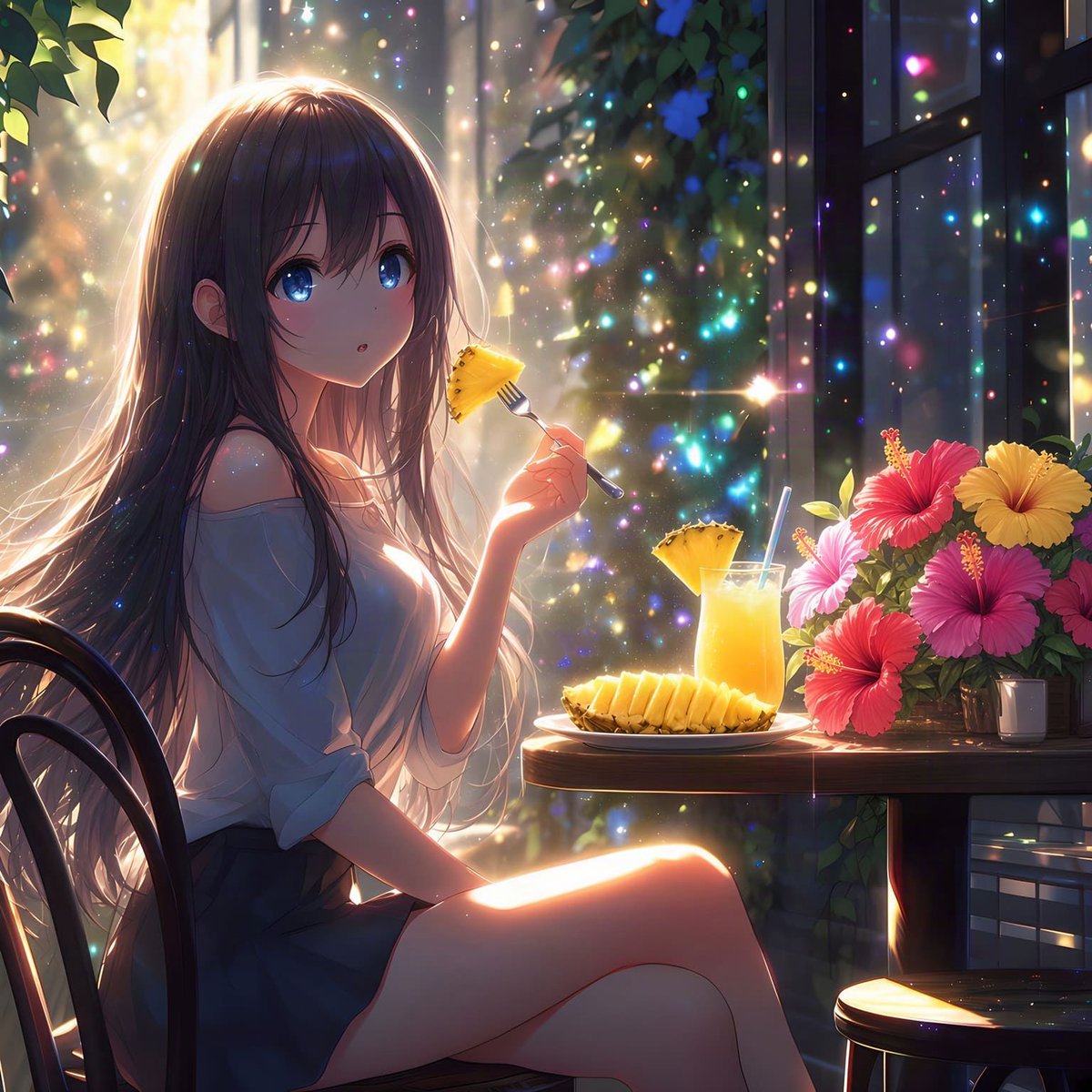 Anime Girl Eating Pineapple preview image