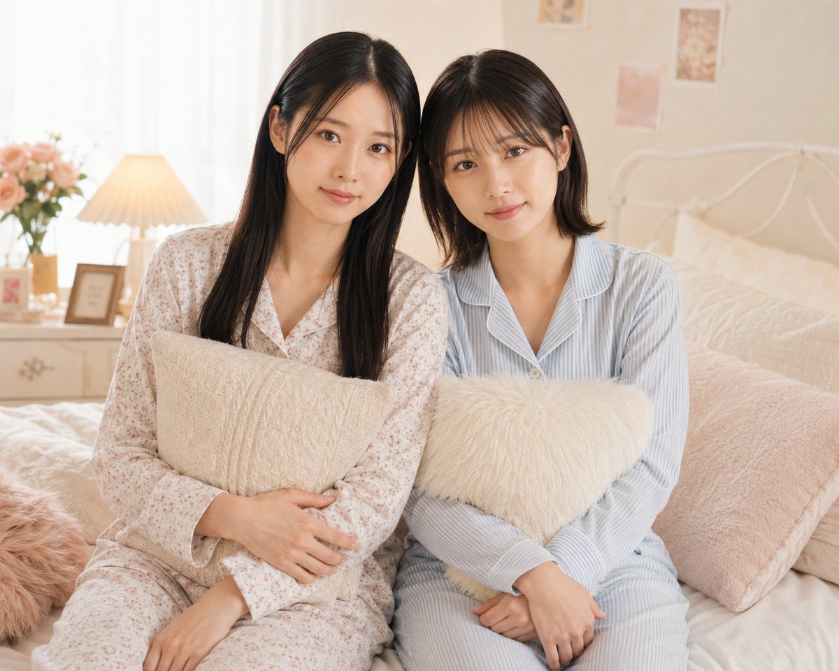 Two Women in Pastel Pajama Bedroom preview image