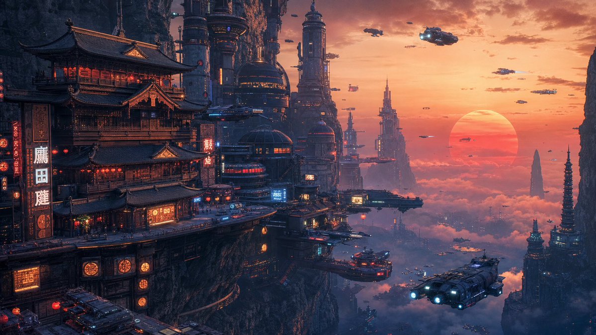 Cyberpunk Cliffside Megacity Wallpaper preview image