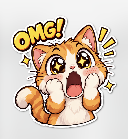 Excited Kawaii Kitten OMG Sticker preview image