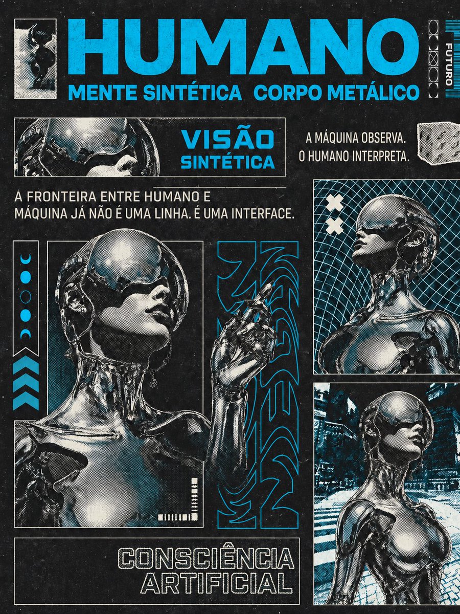 Retro-Futurist Chrome Humanoid Poster preview image
