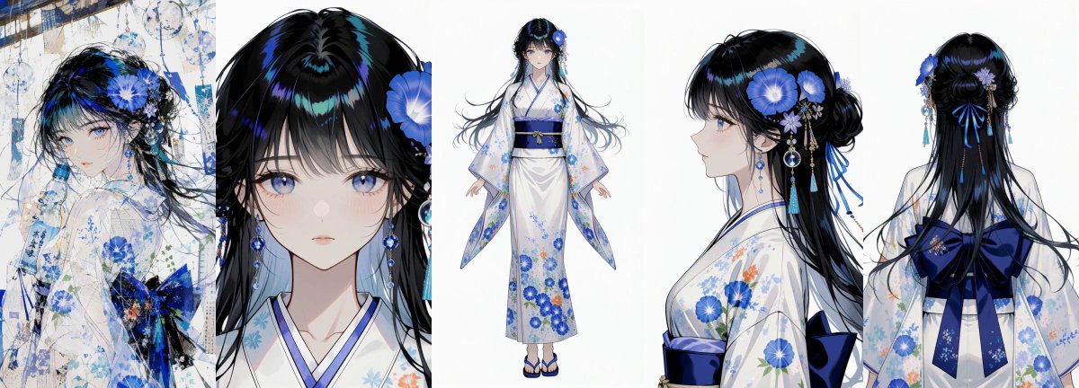 Blue Floral Kimono Character Sheet preview image