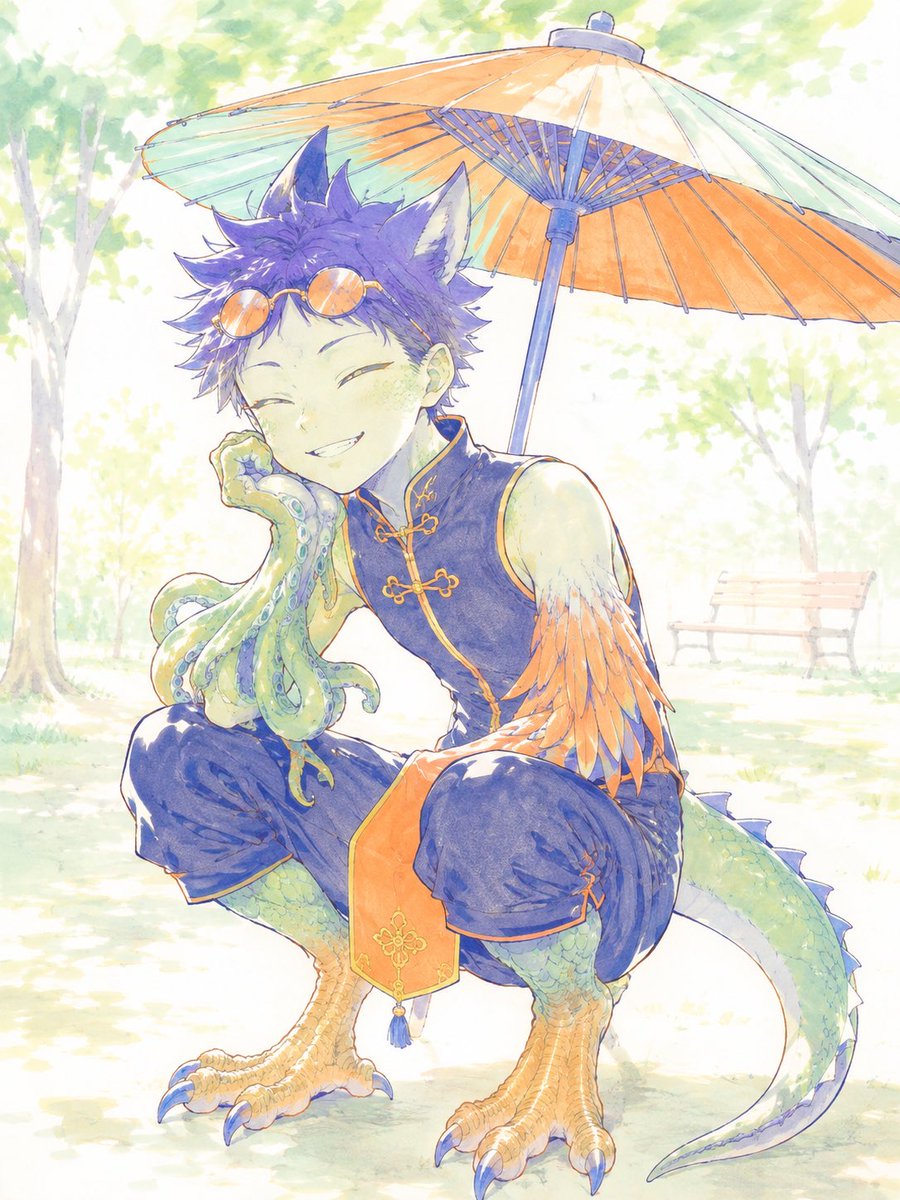 Watercolor Fantasy Dragon-Bird Boy preview image