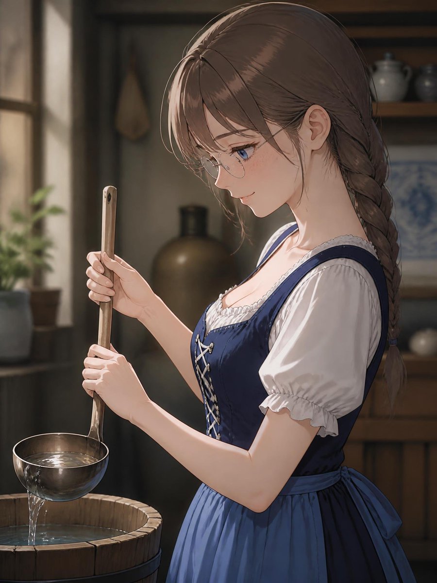 Anime Girl Holding Ladle in Rustic Kitchen preview image
