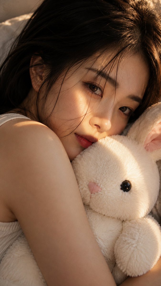 Woman with Plush Rabbit Close-up preview image