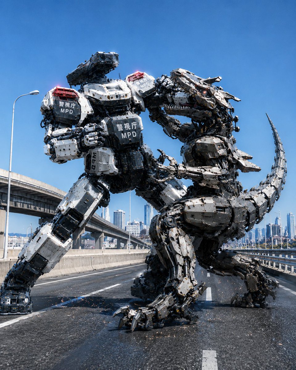 Police Robot Dinosaur Battle Scene preview image