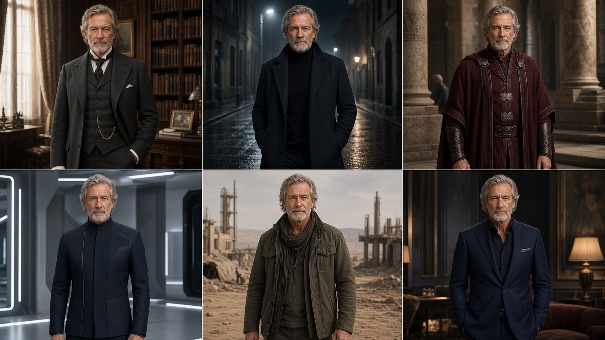 Six-Panel Cinematic Character Variations preview image