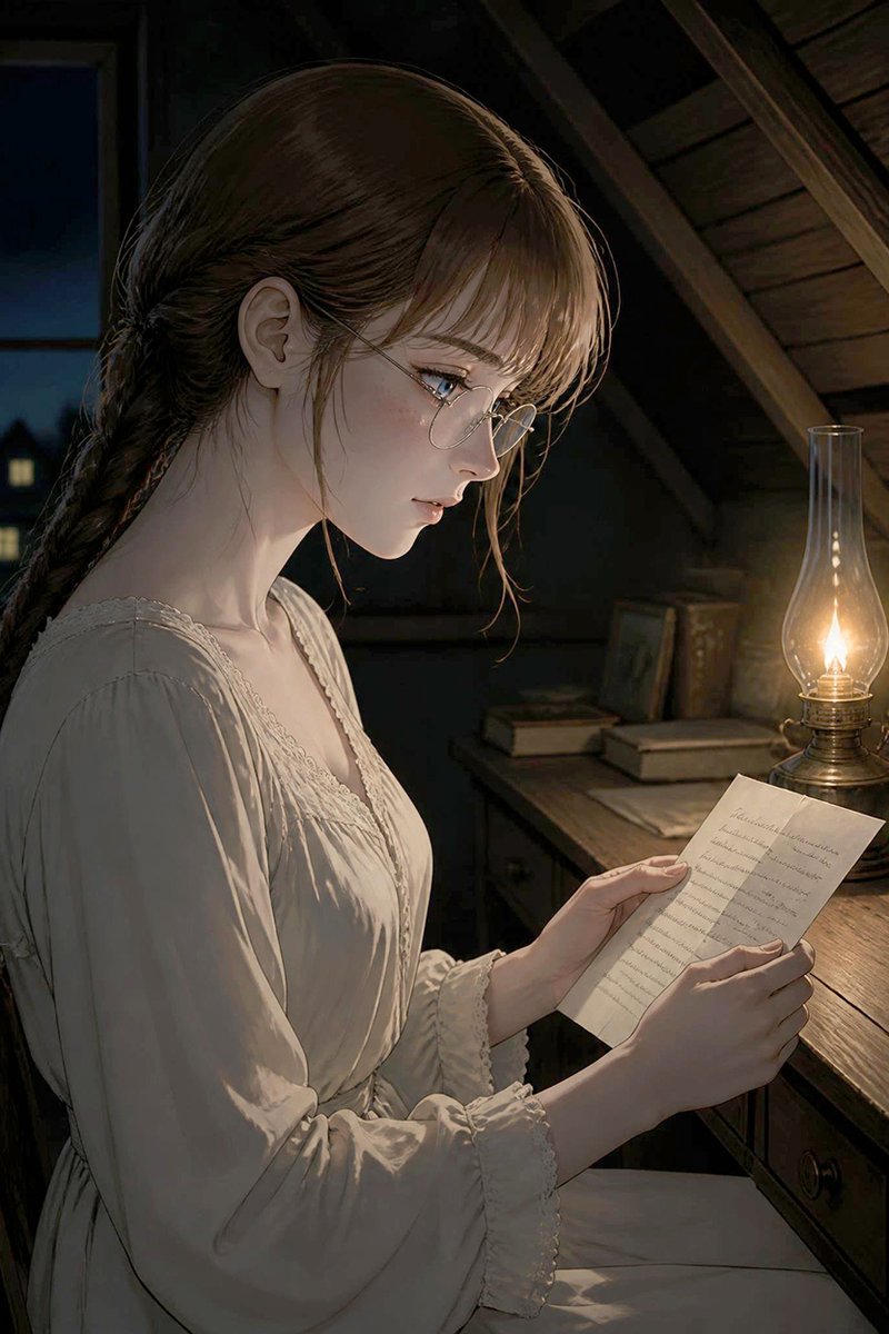 Girl Reading Letter by Oil Lamp preview image
