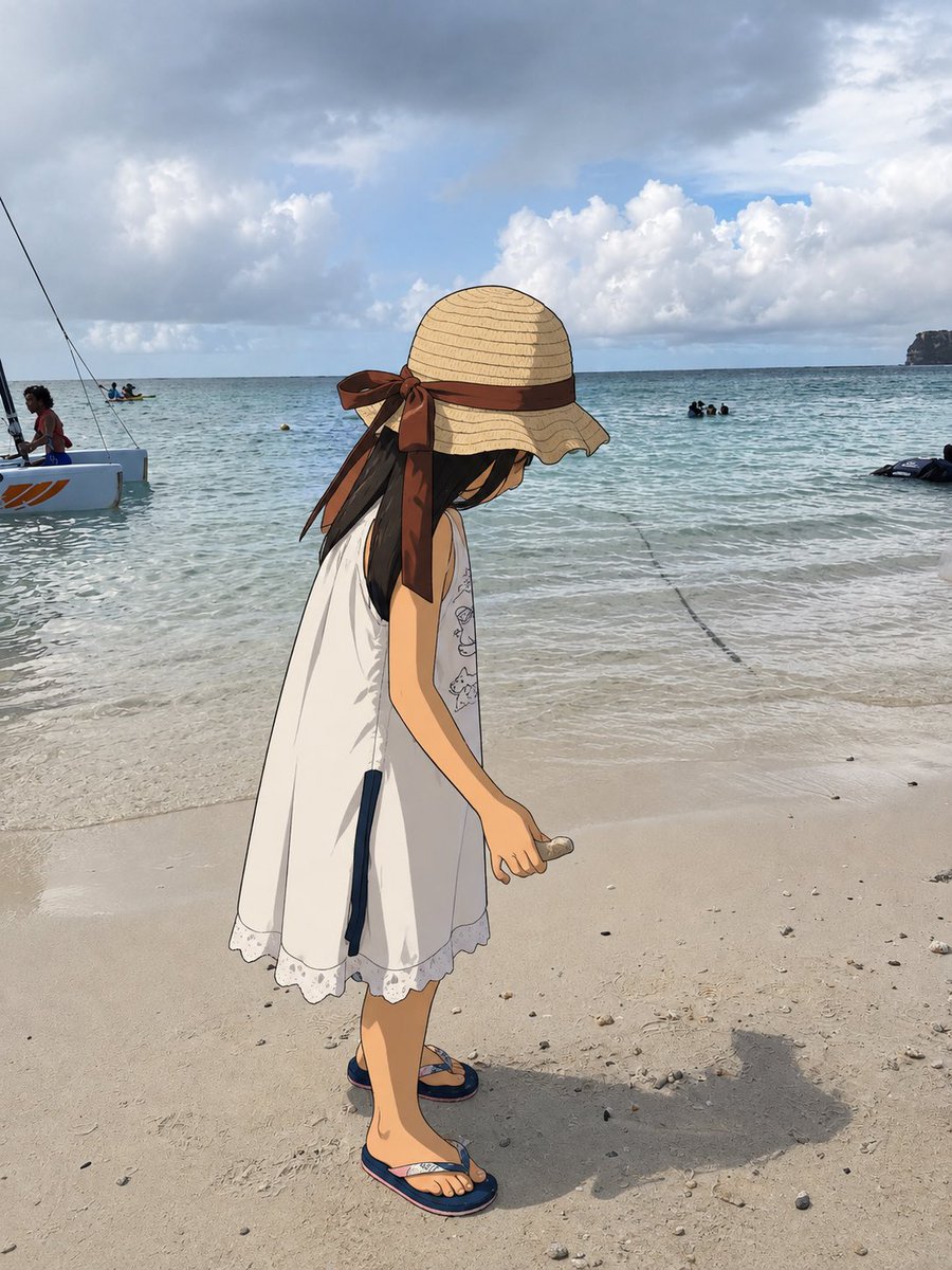 One Anime Girl in Real Beach Photo preview image