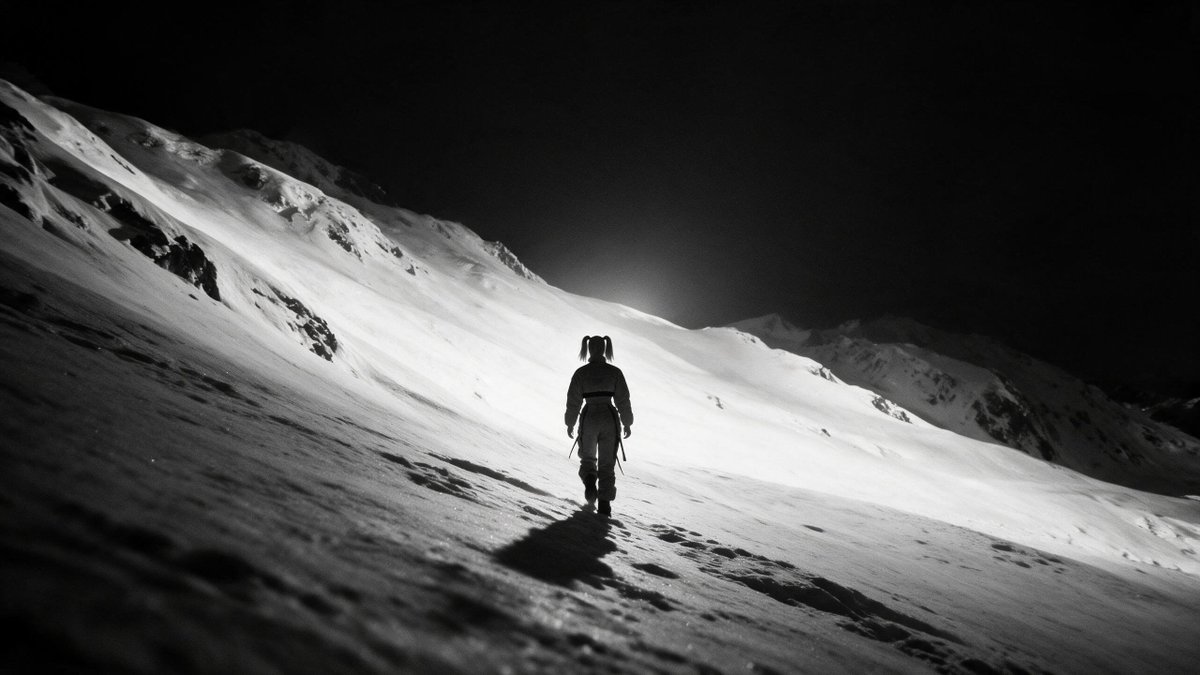 Lone Mountaineer in Moonlit Snow preview image