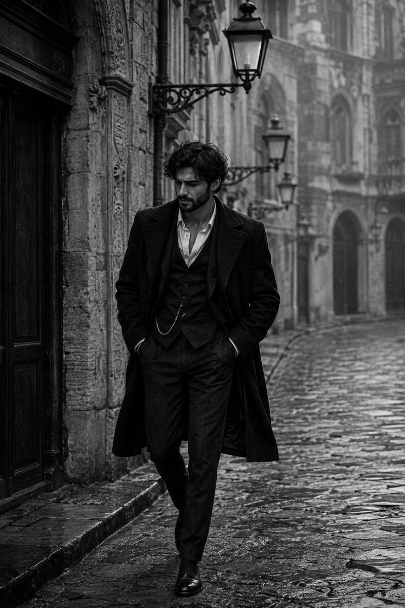 Cinematic Black and White European Street Portrait preview image
