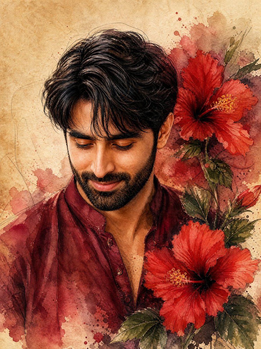 Watercolor Indian Man with Hibiscus preview image