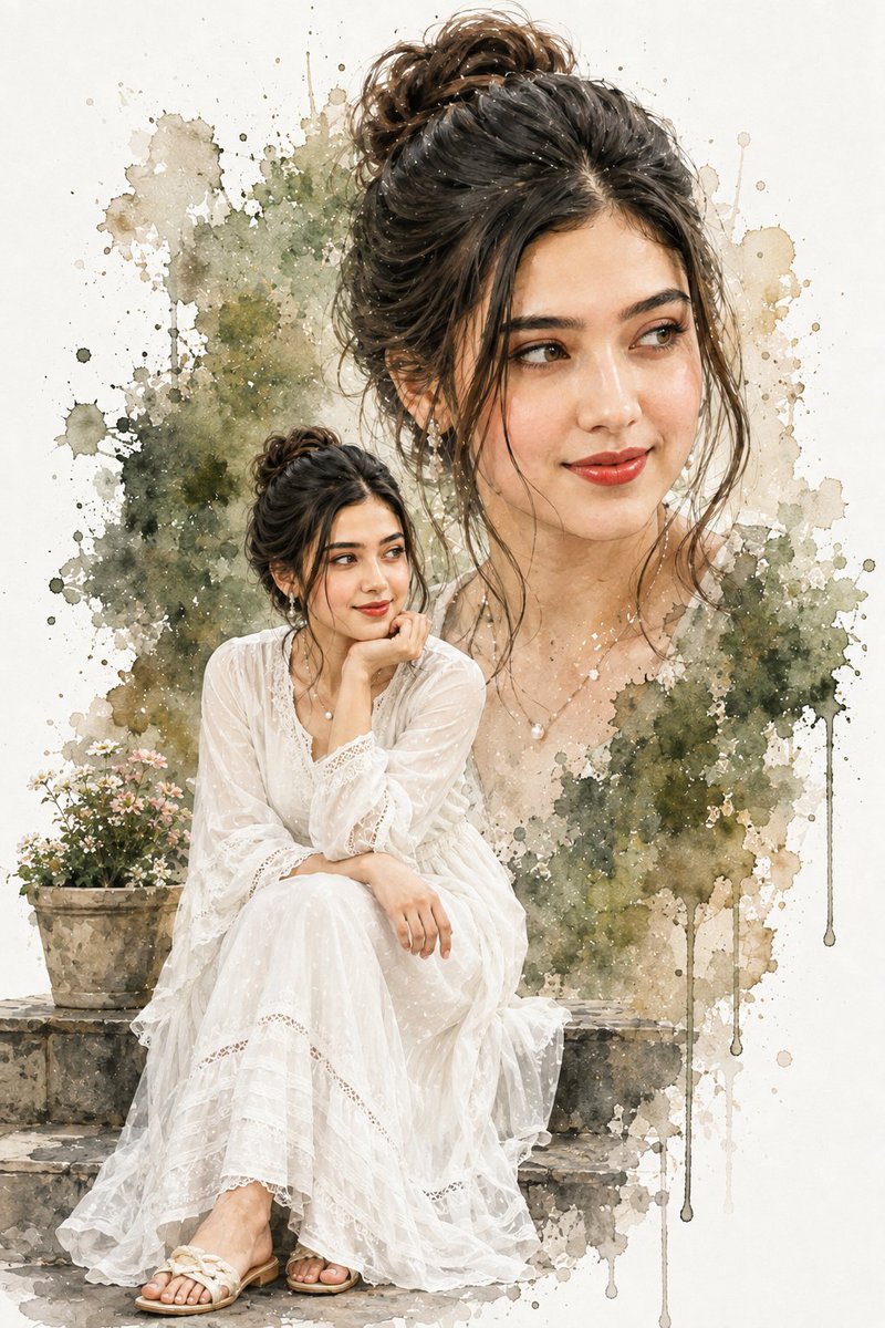 Double Exposure Watercolor Woman Portrait preview image