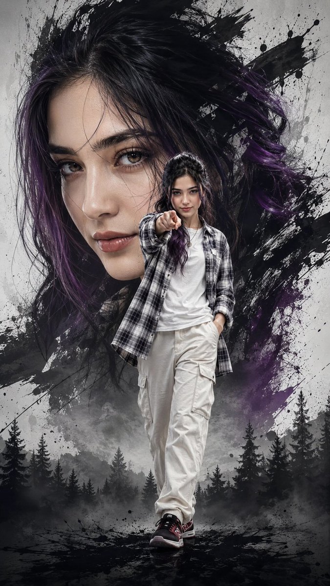 Purple-Haired Double Exposure Poster preview image