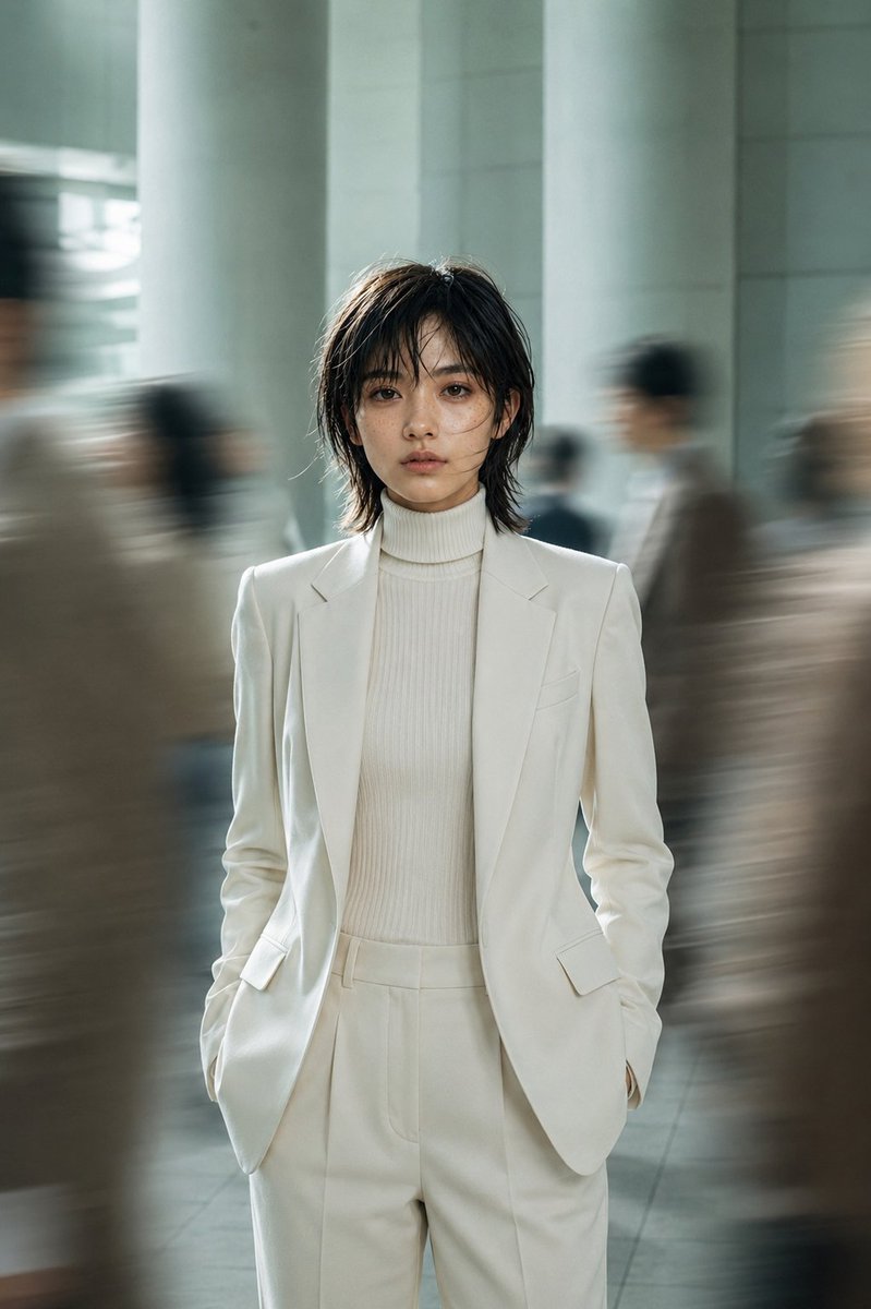 Still Woman in Motion-Blurred Lobby preview image