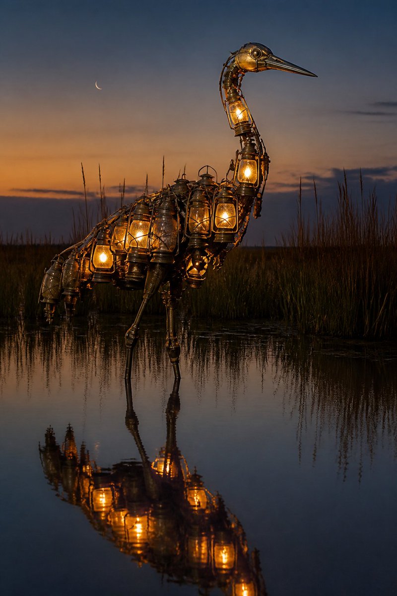 Photorealistic Lantern Crane at Dusk preview image