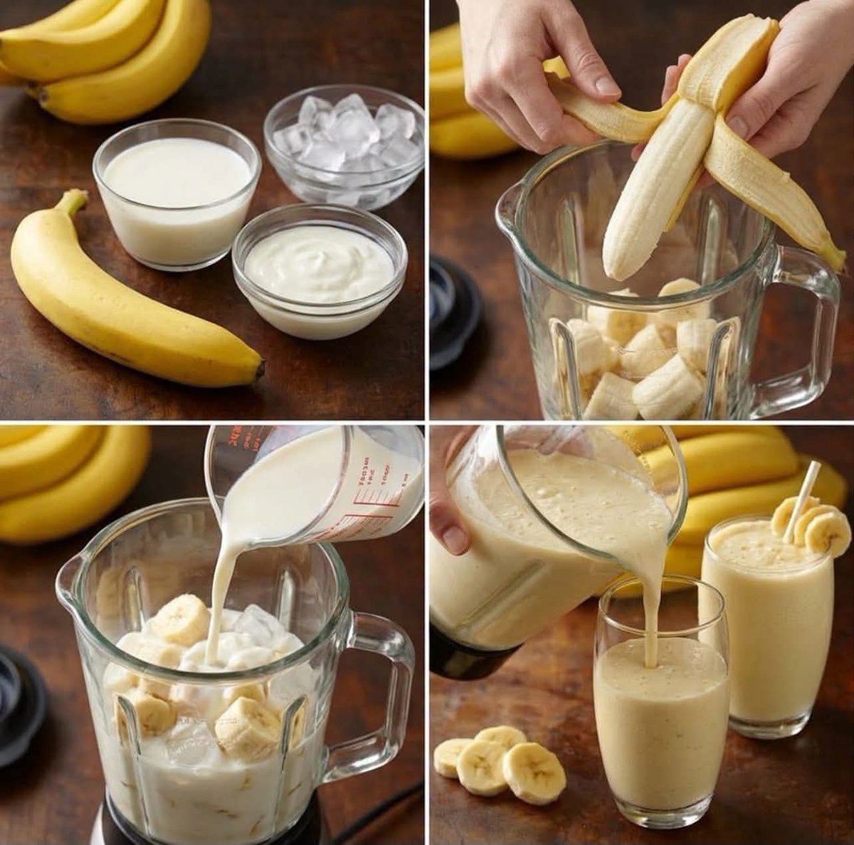 Four-Panel Banana Smoothie Recipe Collage preview image