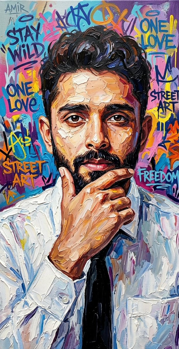 Textured Oil Painting Portrait with Graffiti preview image