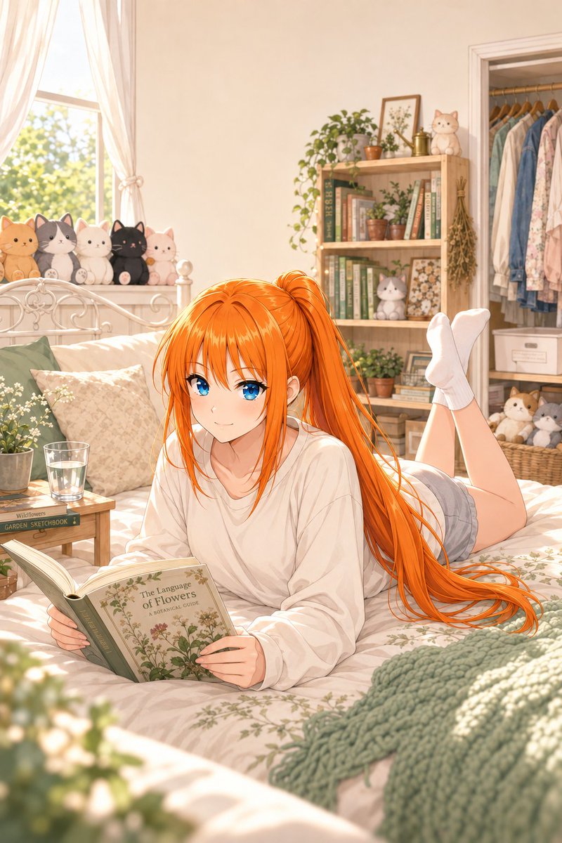 Sunlit Anime Bedroom Reading Scene preview image