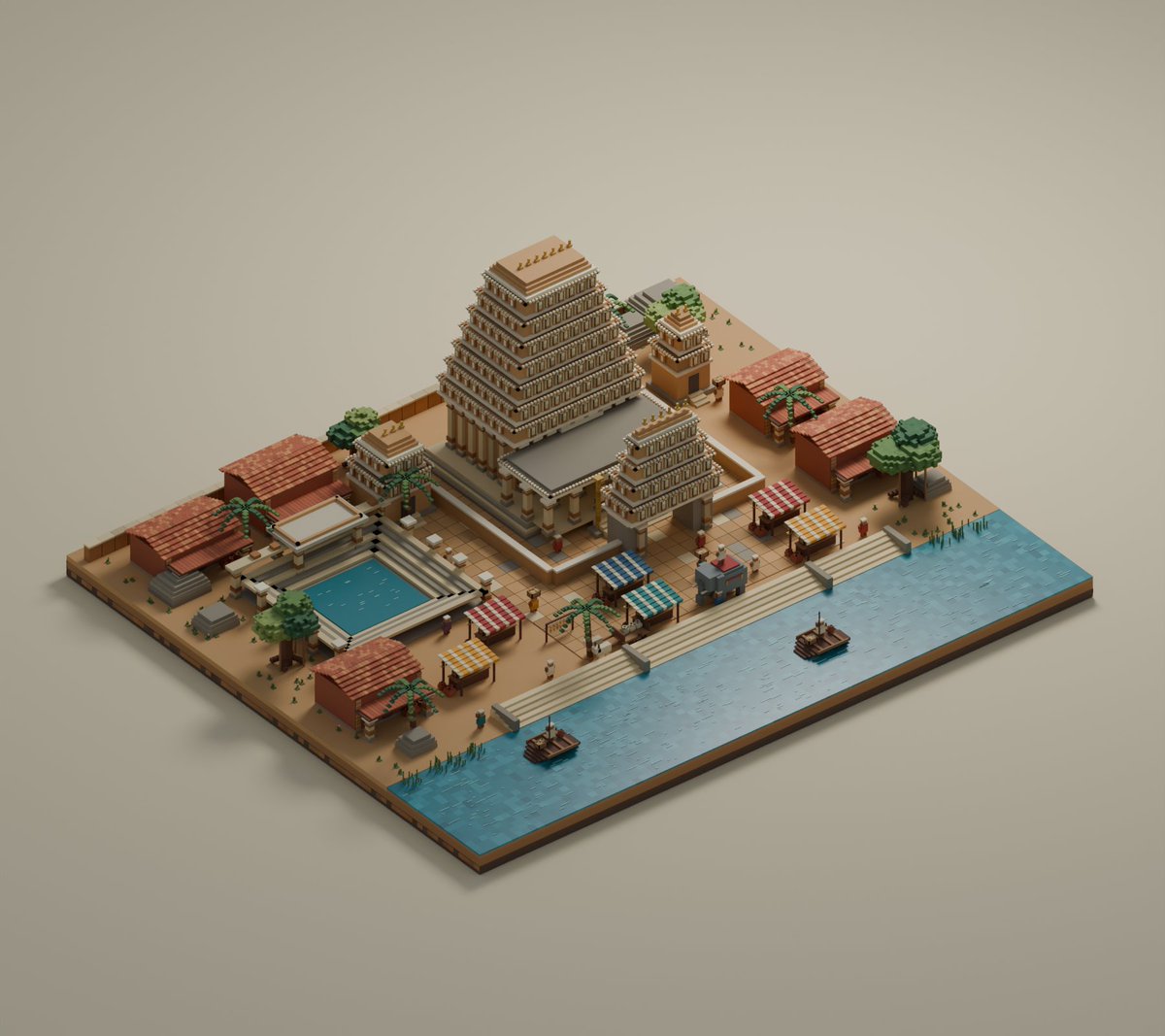 Isometric Voxel River Temple City preview image